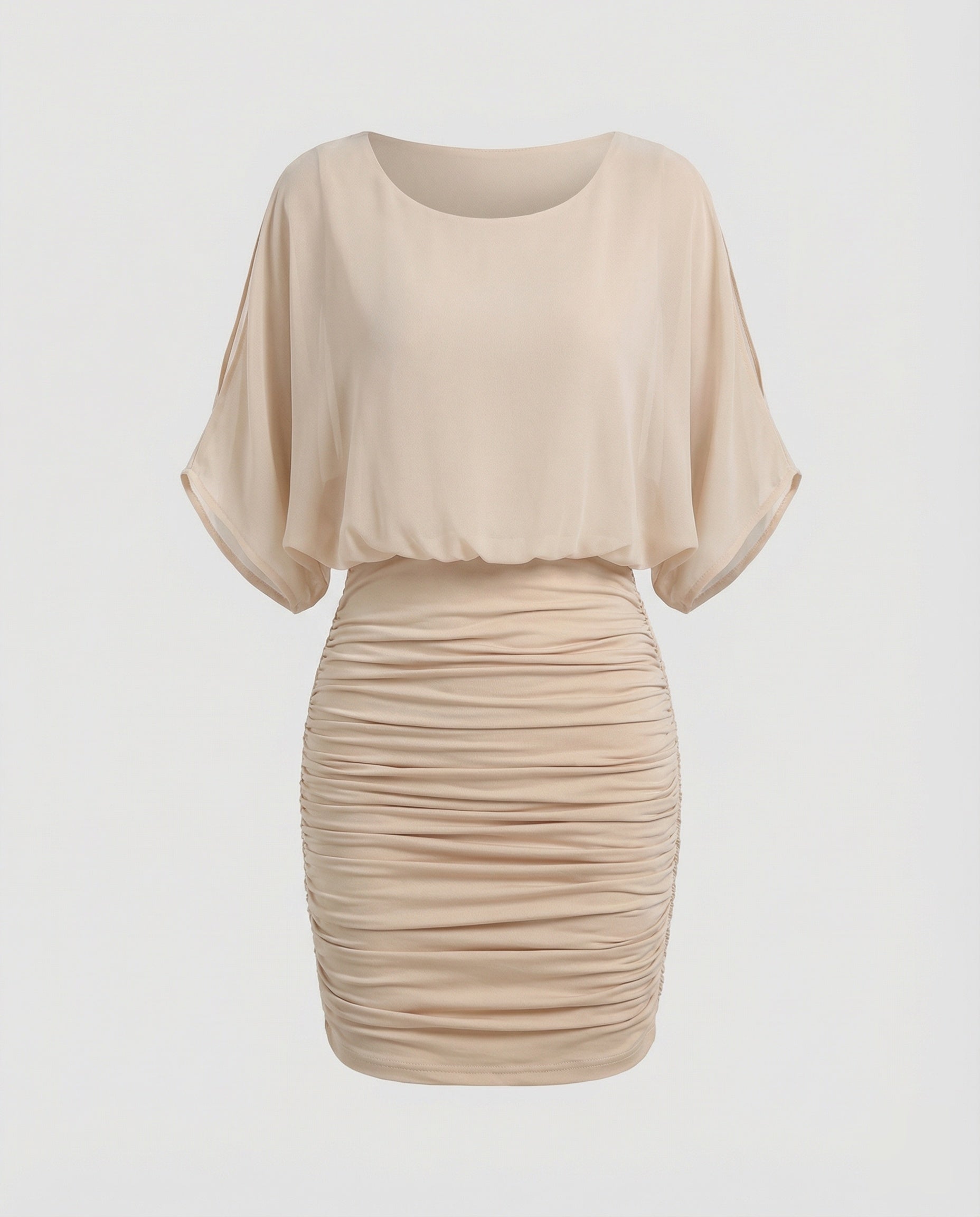 Women Modern Ruched Stretch Pencil Skirt Chiffon Blend Blouse Dress-Fashion Glam