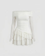 Women Off-Shoulder Dress with Voluminous Ruffle Hem-Fashion Glam