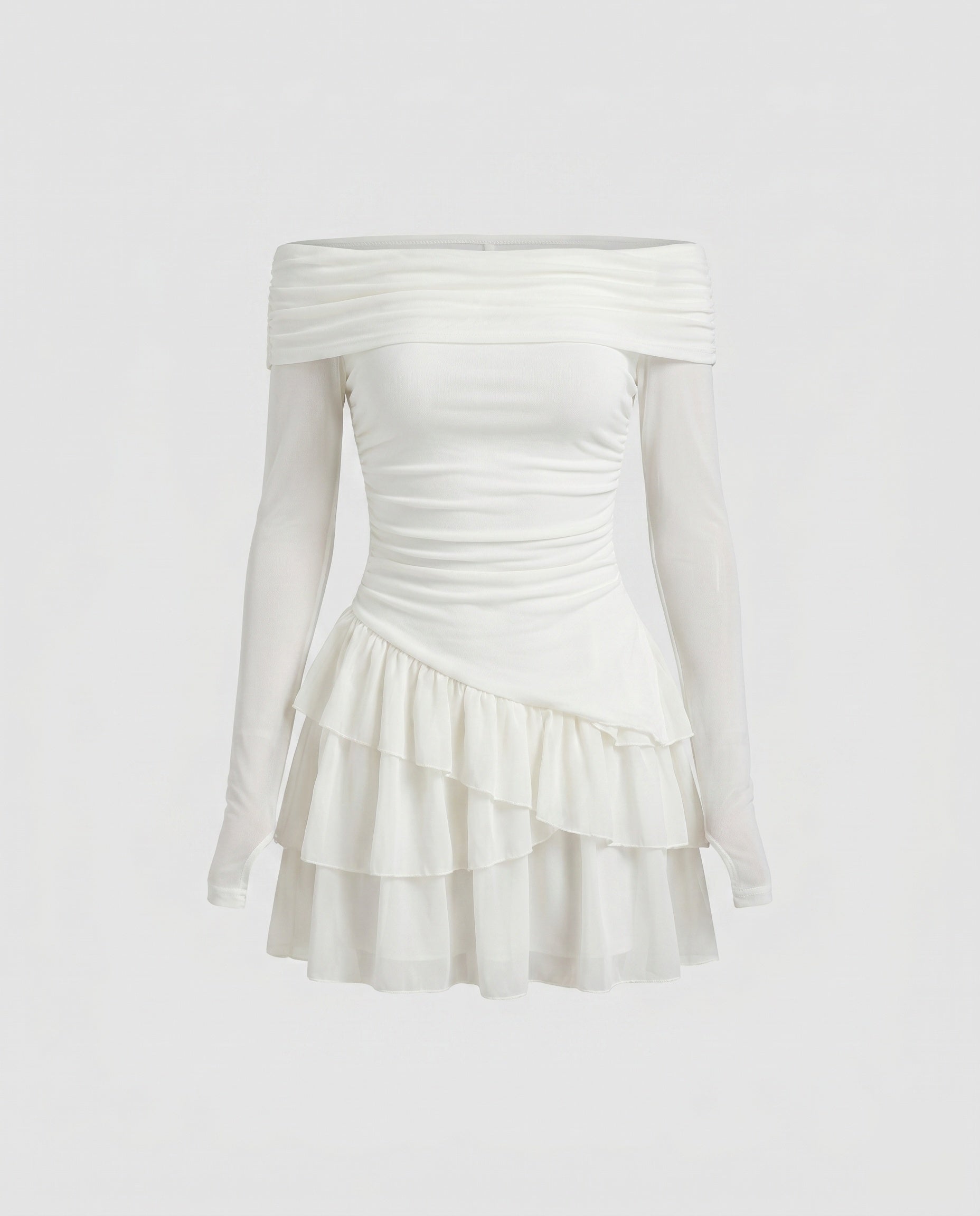 Women Off-Shoulder Dress with Voluminous Ruffle Hem-Fashion Glam