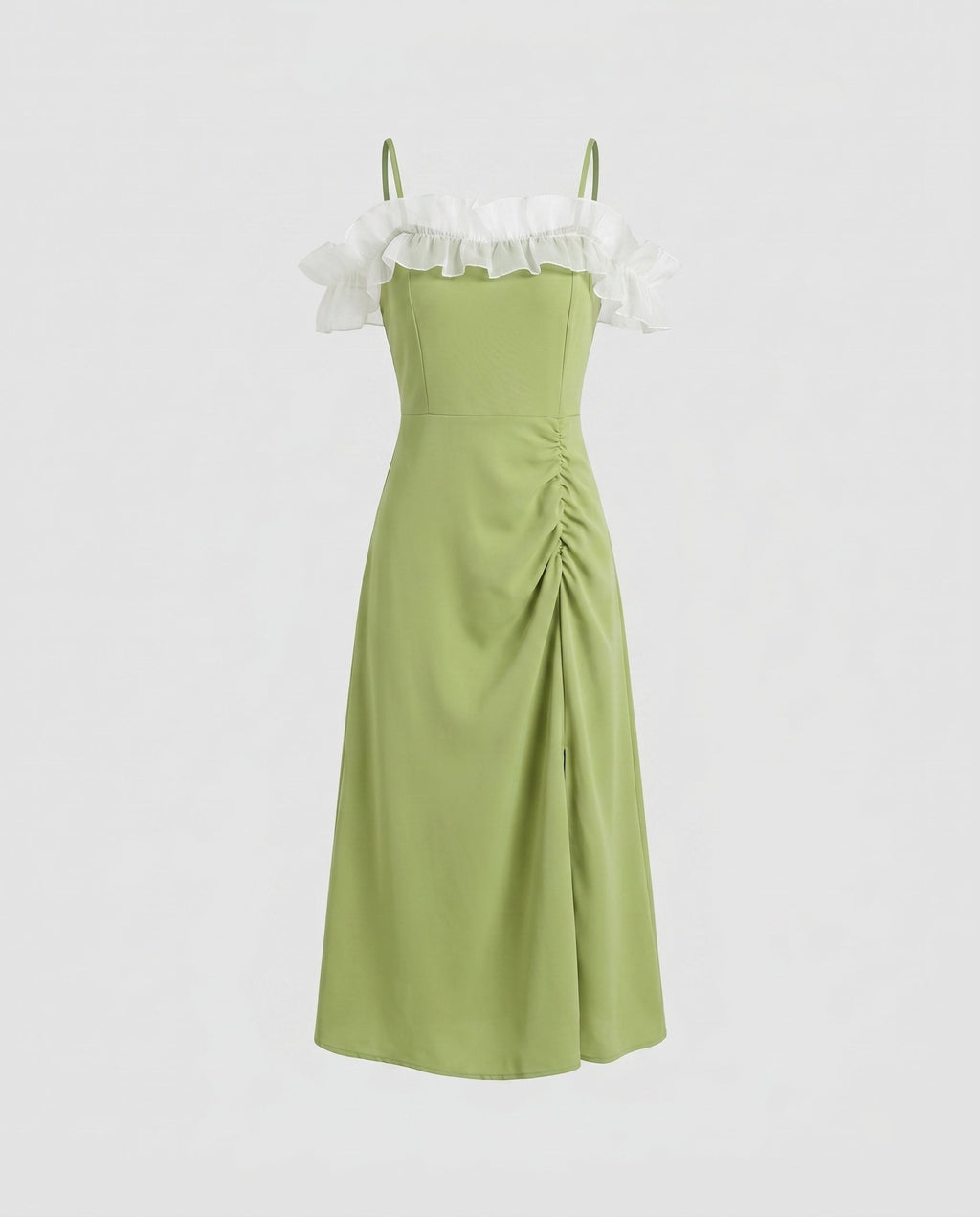 Women Off-Shoulder Midi Dress with Voluminous Ruffles and Side Gathering-Fashion Glam