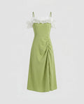 Women Off-Shoulder Midi Dress with Voluminous Ruffles and Side Gathering-Fashion Glam