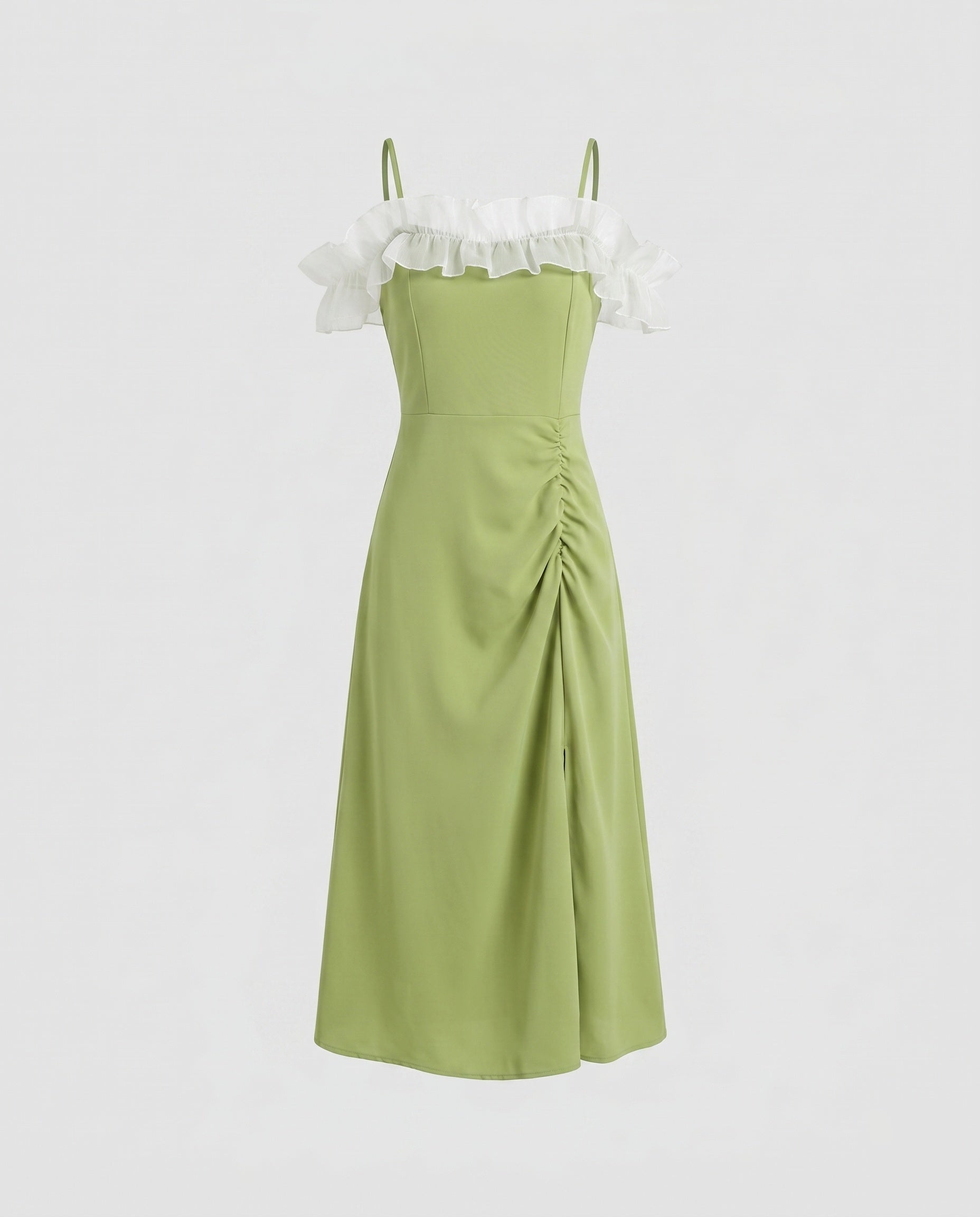 Women Off-Shoulder Midi Dress with Voluminous Ruffles and Side Gathering-Fashion Glam