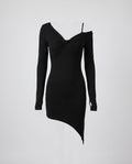 Women Off-Shoulder Mini Dress with Asymmetric Hem and Long Sleeves-Fashion Glam