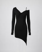 Women Off-Shoulder Mini Dress with Asymmetric Hem and Long Sleeves-Fashion Glam
