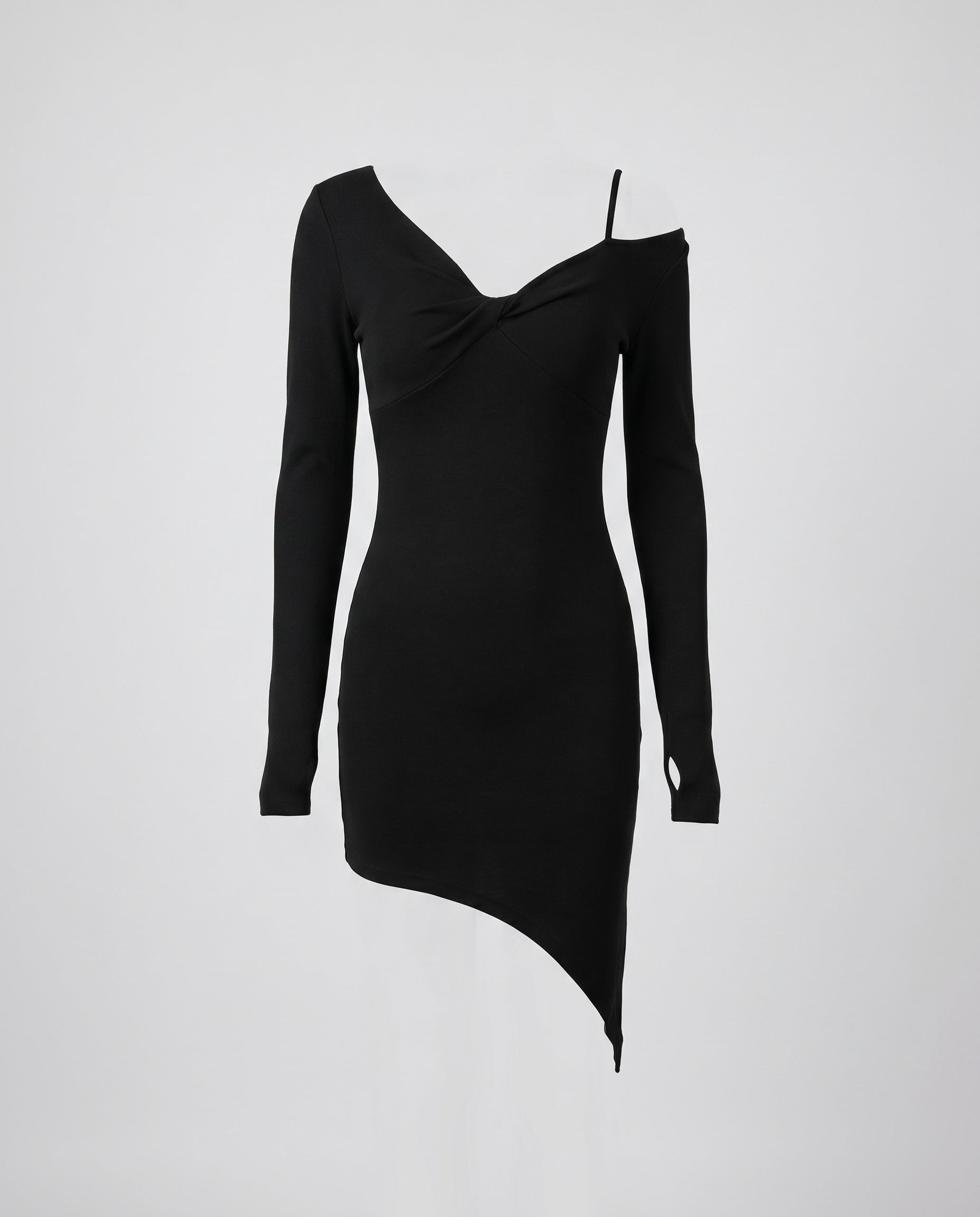 Women Off-Shoulder Mini Dress with Asymmetric Hem and Long Sleeves-Fashion Glam