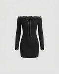 Women Off-Shoulder Mini Dress with figure-hugging silhouette and elegant puff sleeves-Fashion Glam