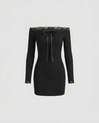 Women Off-Shoulder Mini Dress with figure-hugging silhouette and elegant puff sleeves-Fashion Glam