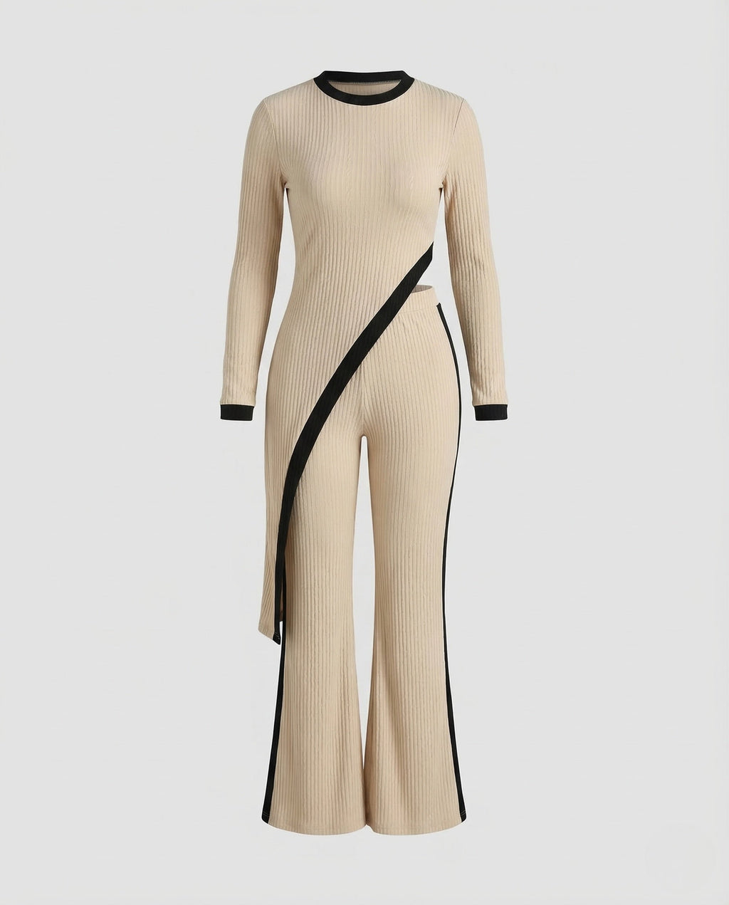 Women Ribbed Jumpsuit Flared Pants-Fashion Glam