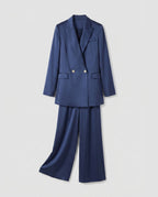 Women Satin Blazer Set Culotte Skirt Oversize Two Piece-Fashion Glam