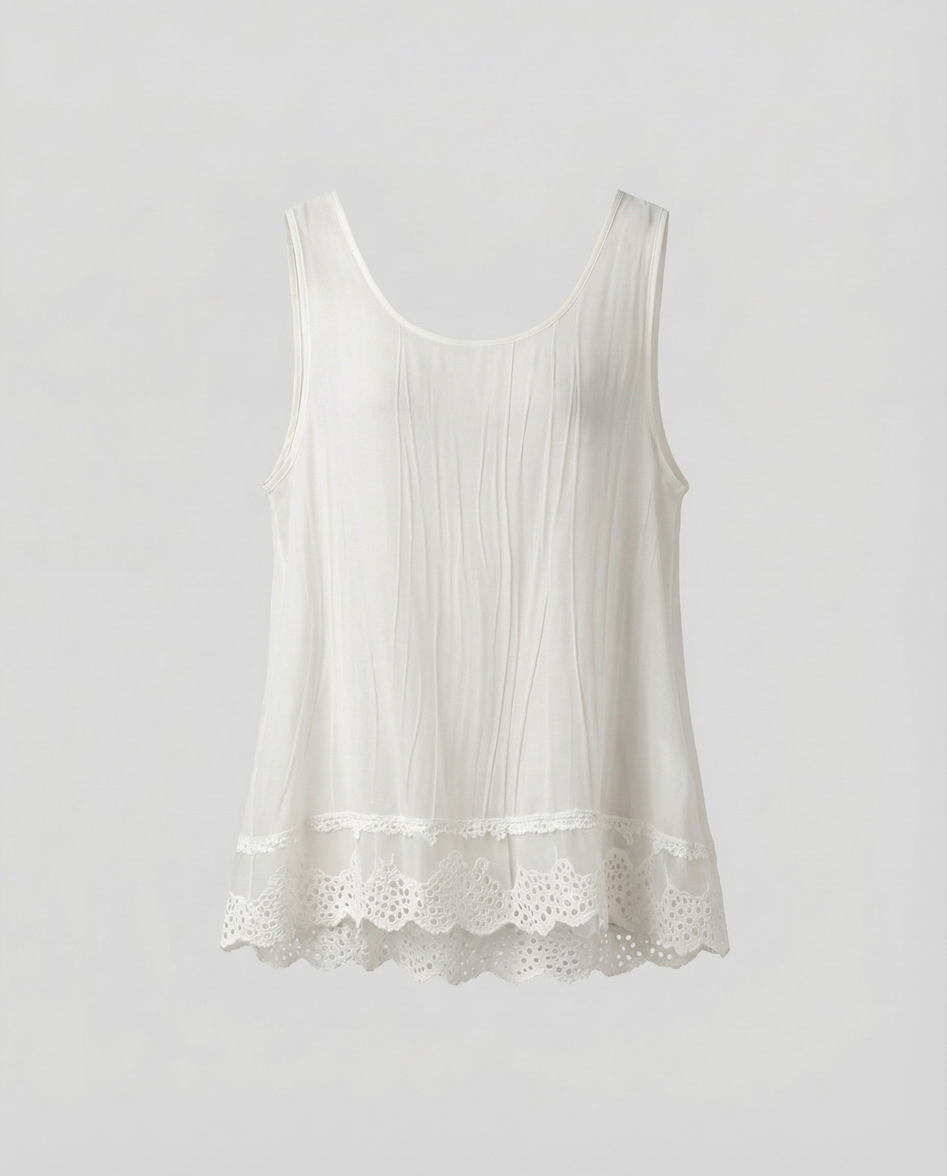 Women Scalloped Lace Trim Chiffon Sleeveless Blouse Top-Fashion Glam