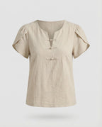 Women Short Linen Look Blouse Shirt-Fashion Glam