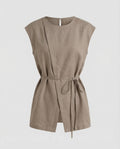 Women Sleeveless Blouse Tunic Waist Tie-Fashion Glam