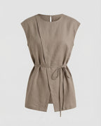 Women Sleeveless Blouse Tunic Waist Tie-Fashion Glam