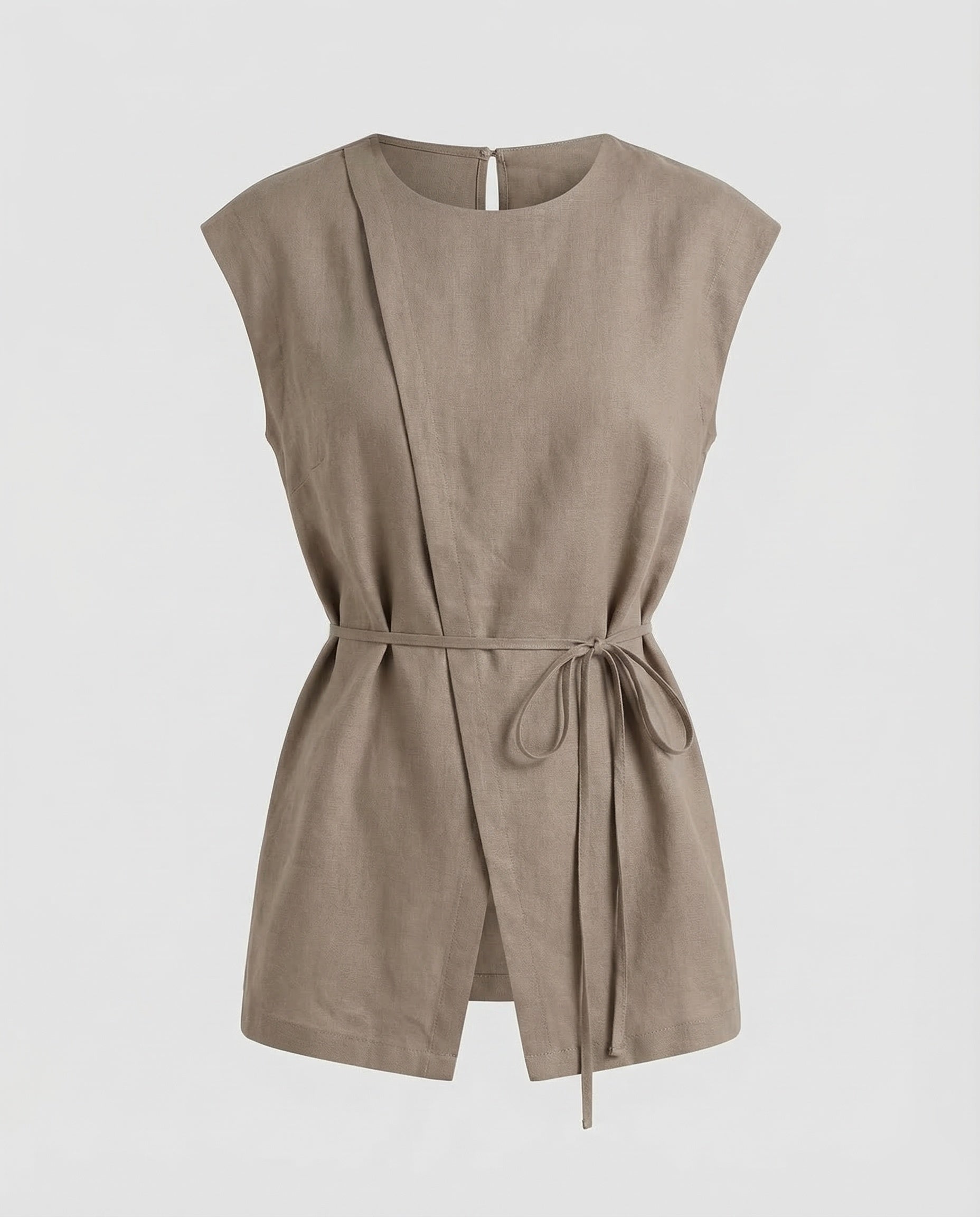Women Sleeveless Blouse Tunic Waist Tie-Fashion Glam