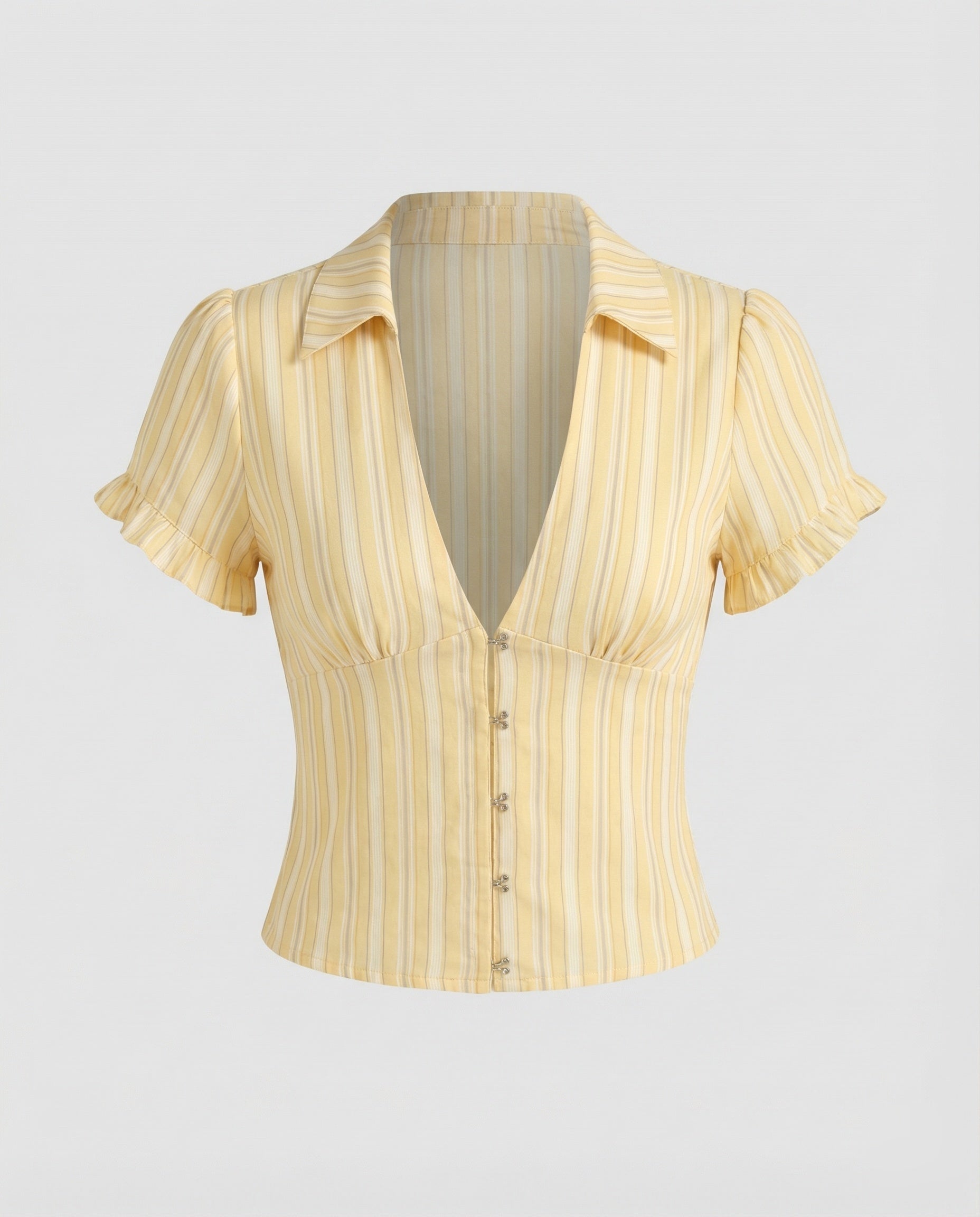 Women Striped Eyelet Lacing Mixed Fabric Blouse Set-Fashion Glam