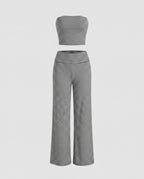 Women two-piece set with narrow top and wide-cut pants-Fashion Glam