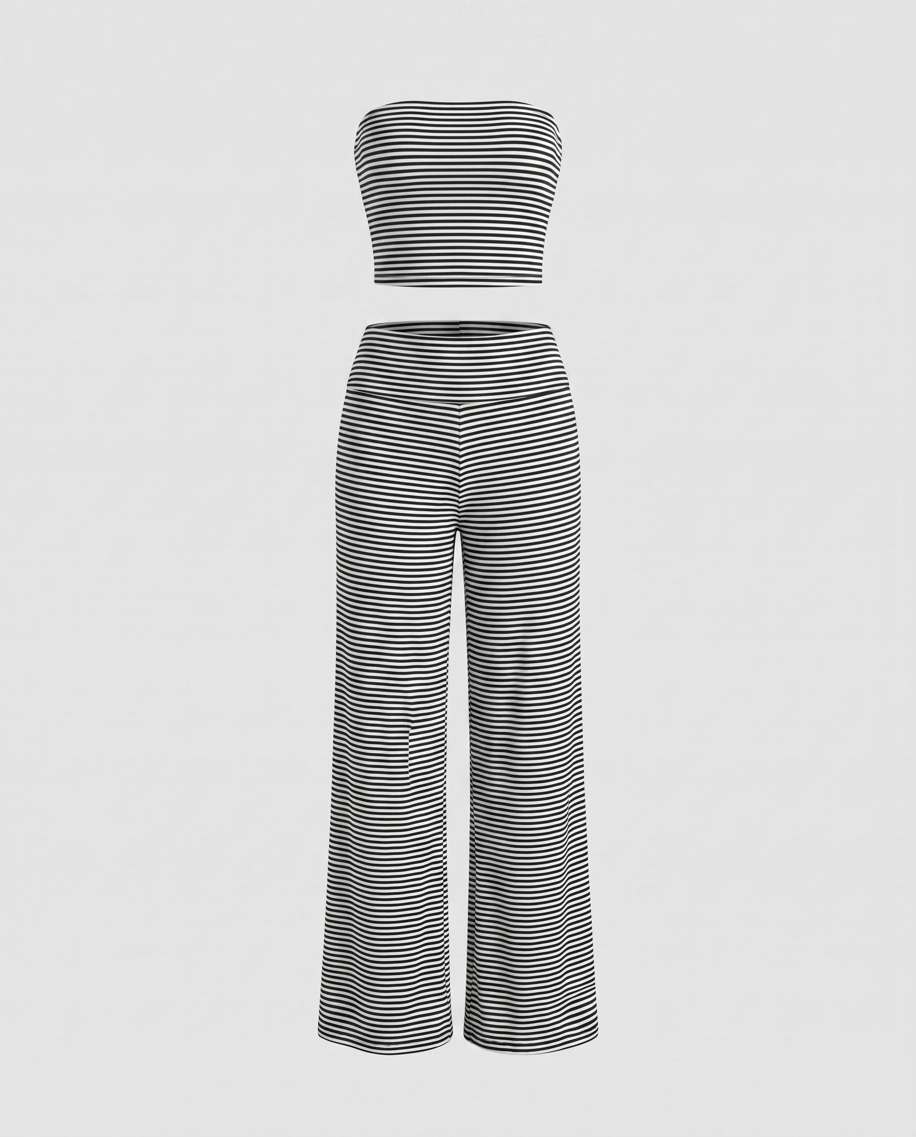 Women two-piece set with narrow top and wide-cut pants-Fashion Glam