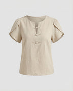 Women Wing Sleeve Mandarin Neck Blouse Top-Fashion Glam