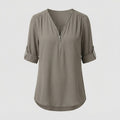 Women Zipper V-Neck Blouse Shirt-Fashion Glam