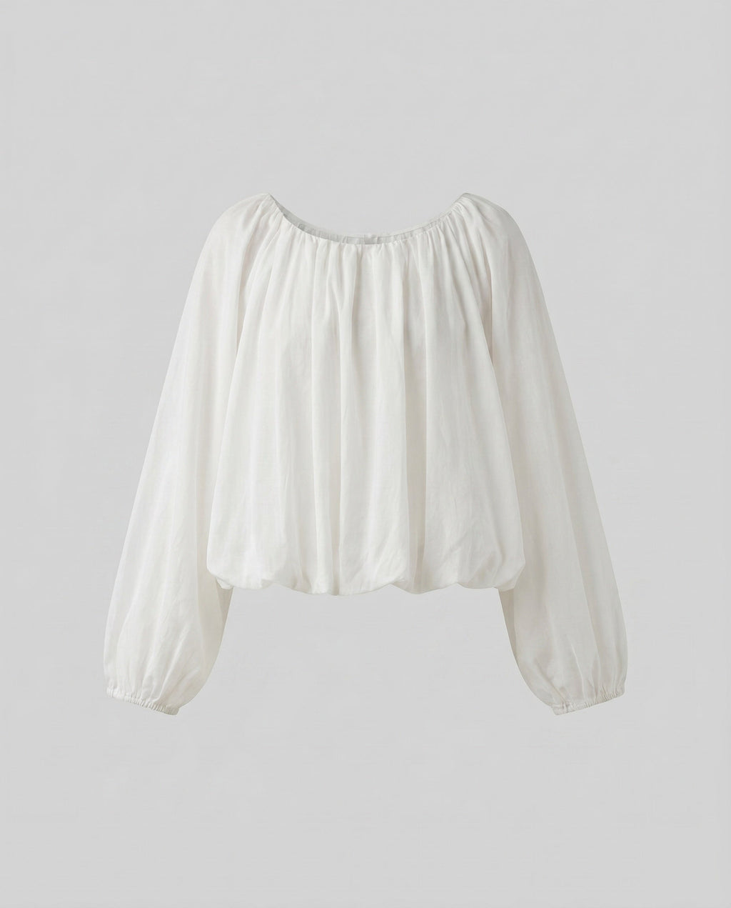 Women's airy blouse shirt with elastic puff sleeves and deep round neckline-Fashion Glam