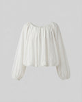 Women's airy blouse shirt with elastic puff sleeves and deep round neckline-Fashion Glam