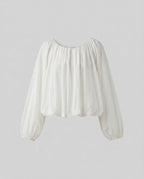 Women's airy blouse shirt with elastic puff sleeves and deep round neckline-Fashion Glam
