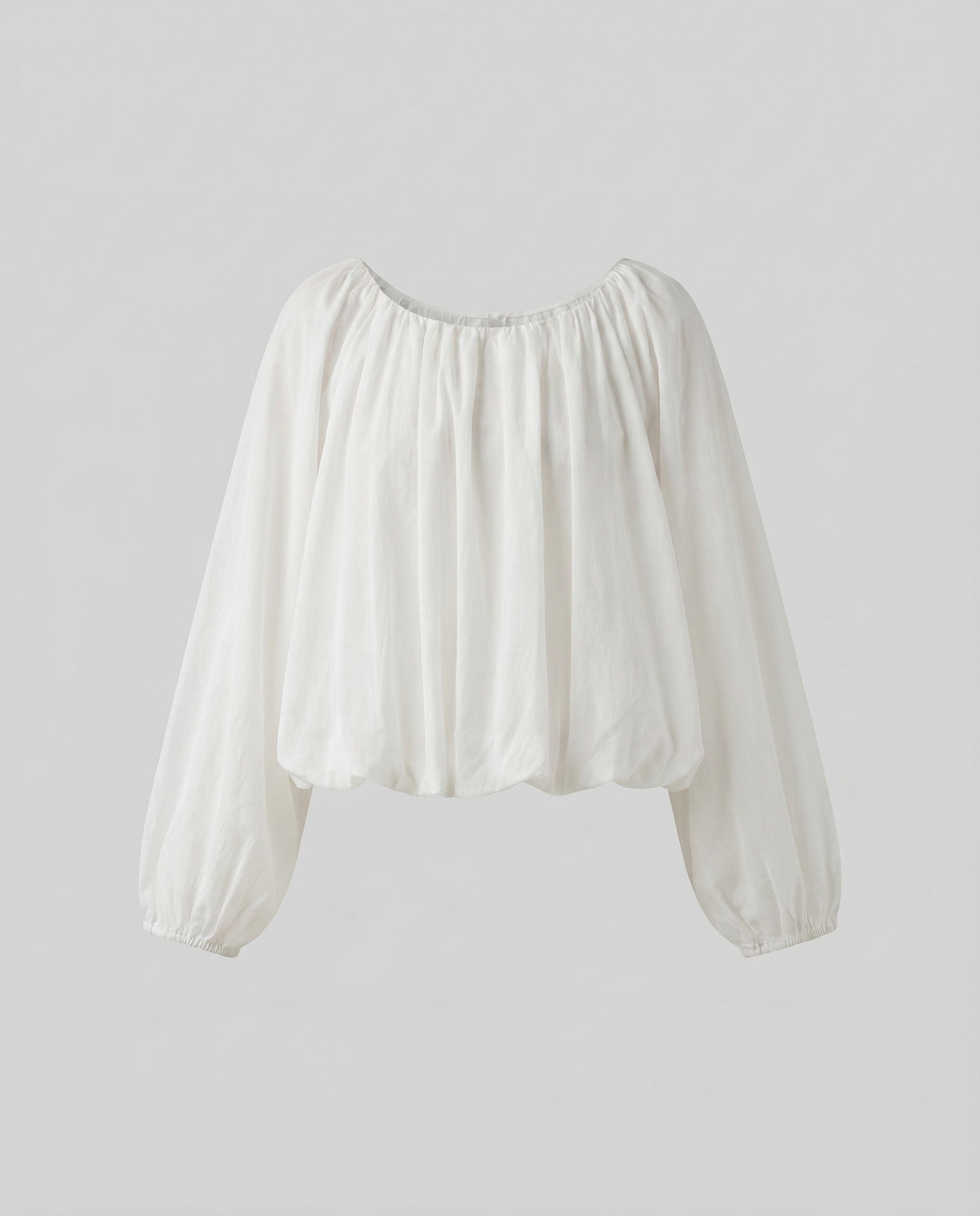 Women's airy blouse shirt with elastic puff sleeves and deep round neckline-Fashion Glam
