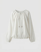 Women's airy blouse top with drawstring and casual cut-Fashion Glam