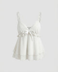 Women's airy blouse top with ruffle details and stylish drawstring-Fashion Glam