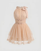 Women's Airy Chiffon Dress with Fine Ruffles and Elegant Strap Details-Fashion Glam