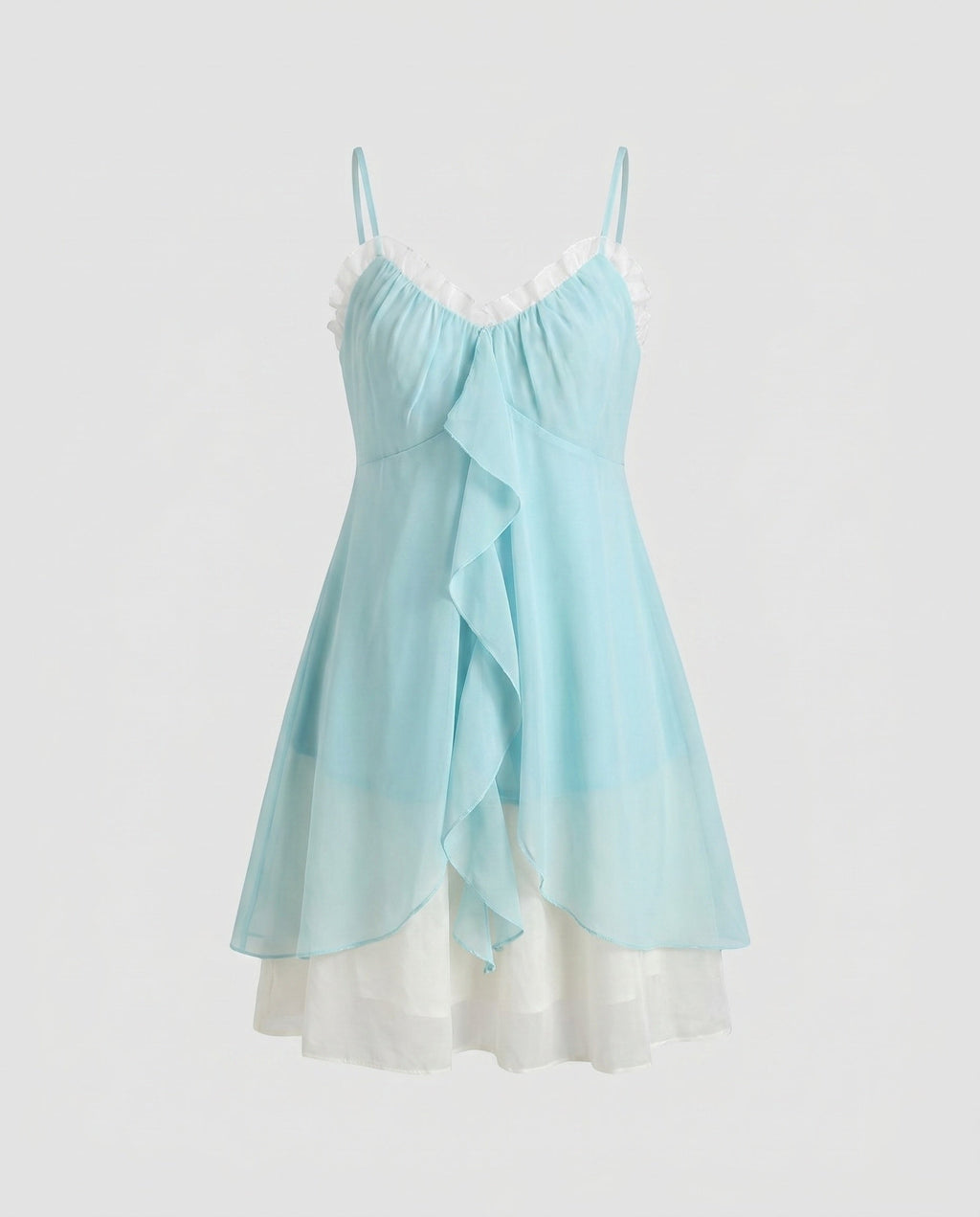 Women's airy chiffon dress with playful ruffle detail and narrow straps-Fashion Glam