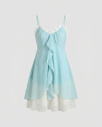 Women's airy chiffon dress with playful ruffle detail and narrow straps-Fashion Glam