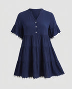 Women's airy dress with elegant ruffle details and button placket-Fashion Glam