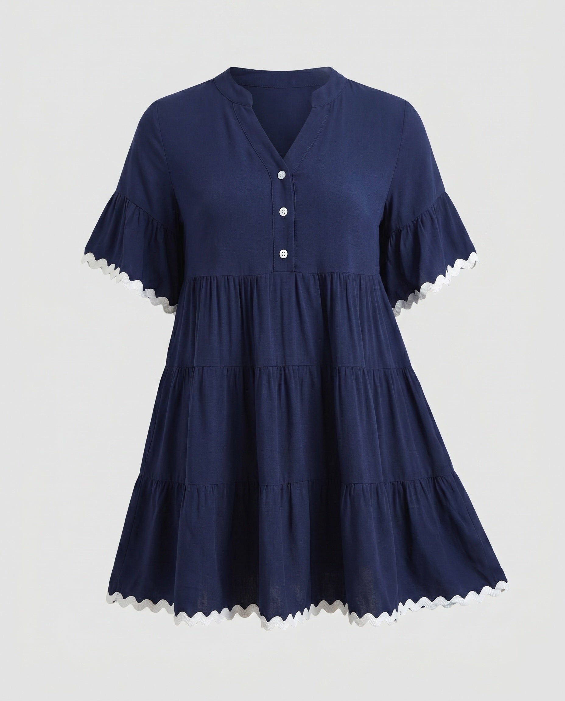 Women's airy dress with elegant ruffle details and button placket-Fashion Glam