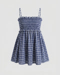 Women's blouse dress with elastic waist drawstring and check pattern-Fashion Glam