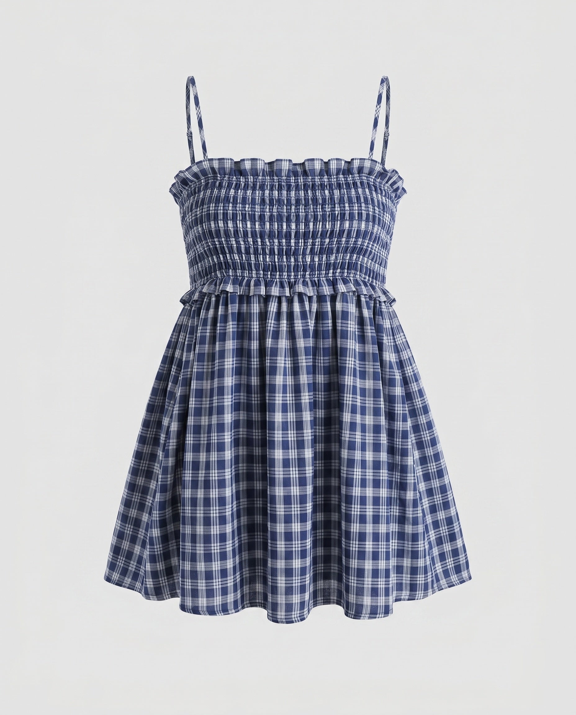 Women's blouse dress with elastic waist drawstring and check pattern-Fashion Glam