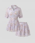 Women's blouse dress with floral patterns and flared skirt Fashion Glam-Fashion Glam