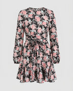 Women's blouse dress with floral ruffles and tie belt-Fashion Glam