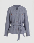 Women's blouse jacket with exciting striped pattern and practical pockets-Fashion Glam
