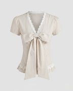 Women's blouse shirt with decorative bow design and fine ruffle details-Fashion Glam