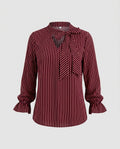Women's blouse shirt with elegant bow tie and striped pattern-Fashion Glam
