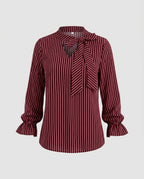 Women's blouse shirt with elegant bow tie and striped pattern-Fashion Glam