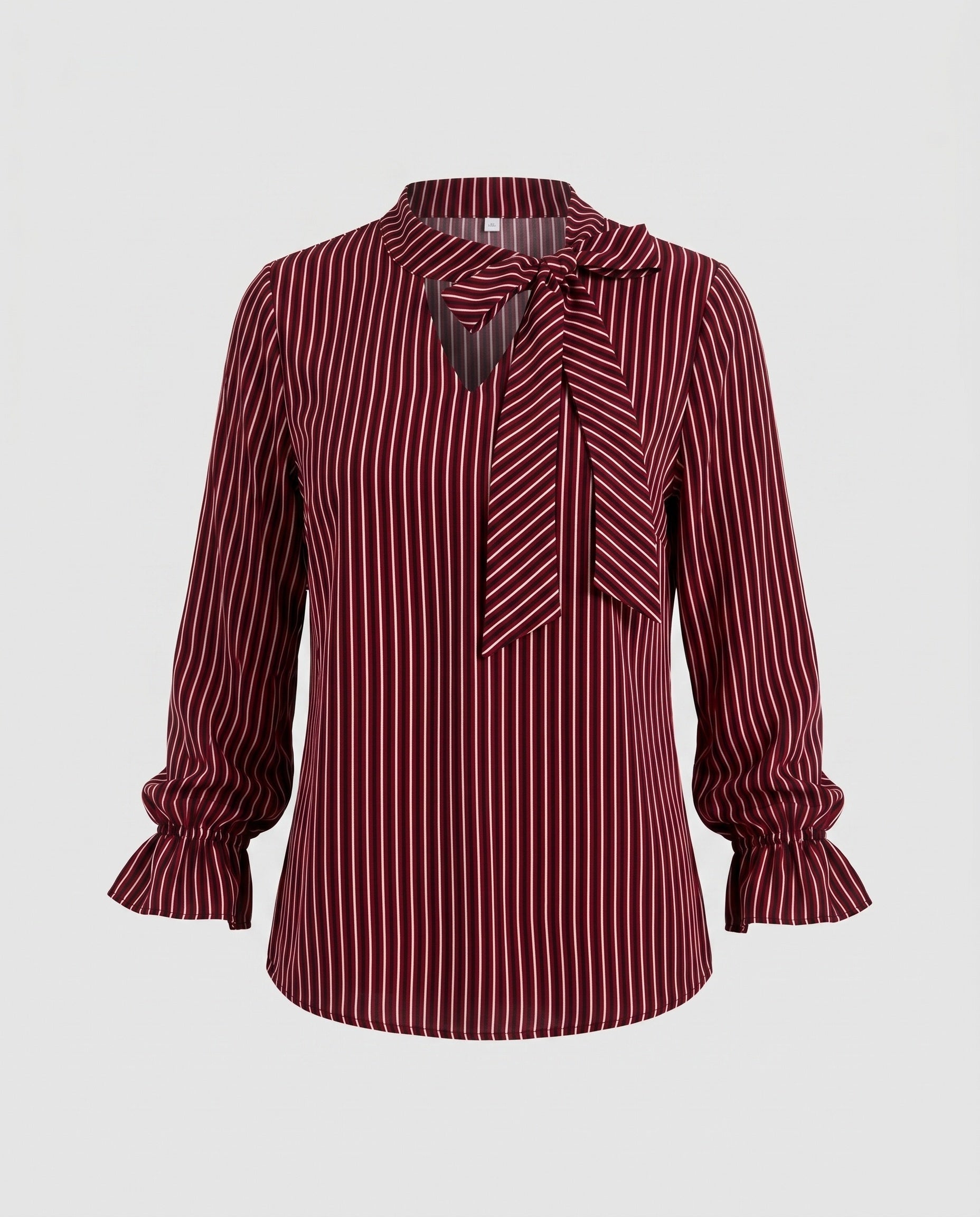 Women's blouse shirt with elegant bow tie and striped pattern-Fashion Glam