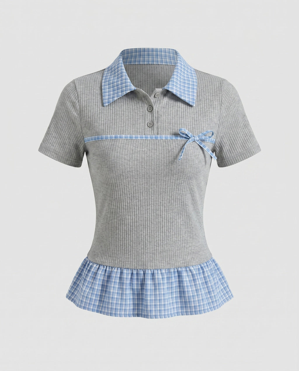 Women's blouse shirt with fashionable check details and elegant ruffle hem-Fashion Glam