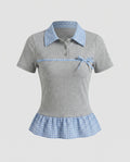 Women's blouse shirt with fashionable check details and elegant ruffle hem-Fashion Glam