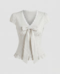 Women's blouse shirt with playful bow design and ruffle hem-Fashion Glam