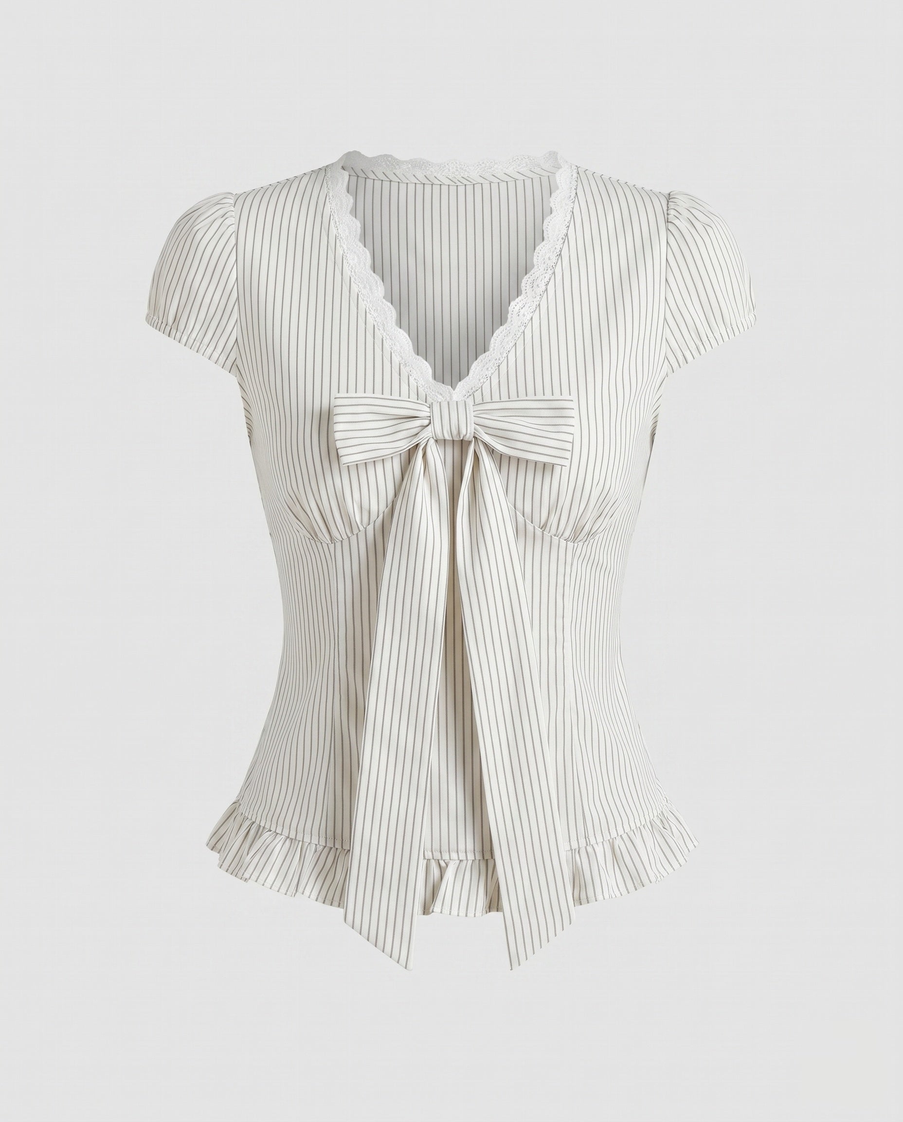 Women's blouse shirt with playful bow design and ruffle hem-Fashion Glam