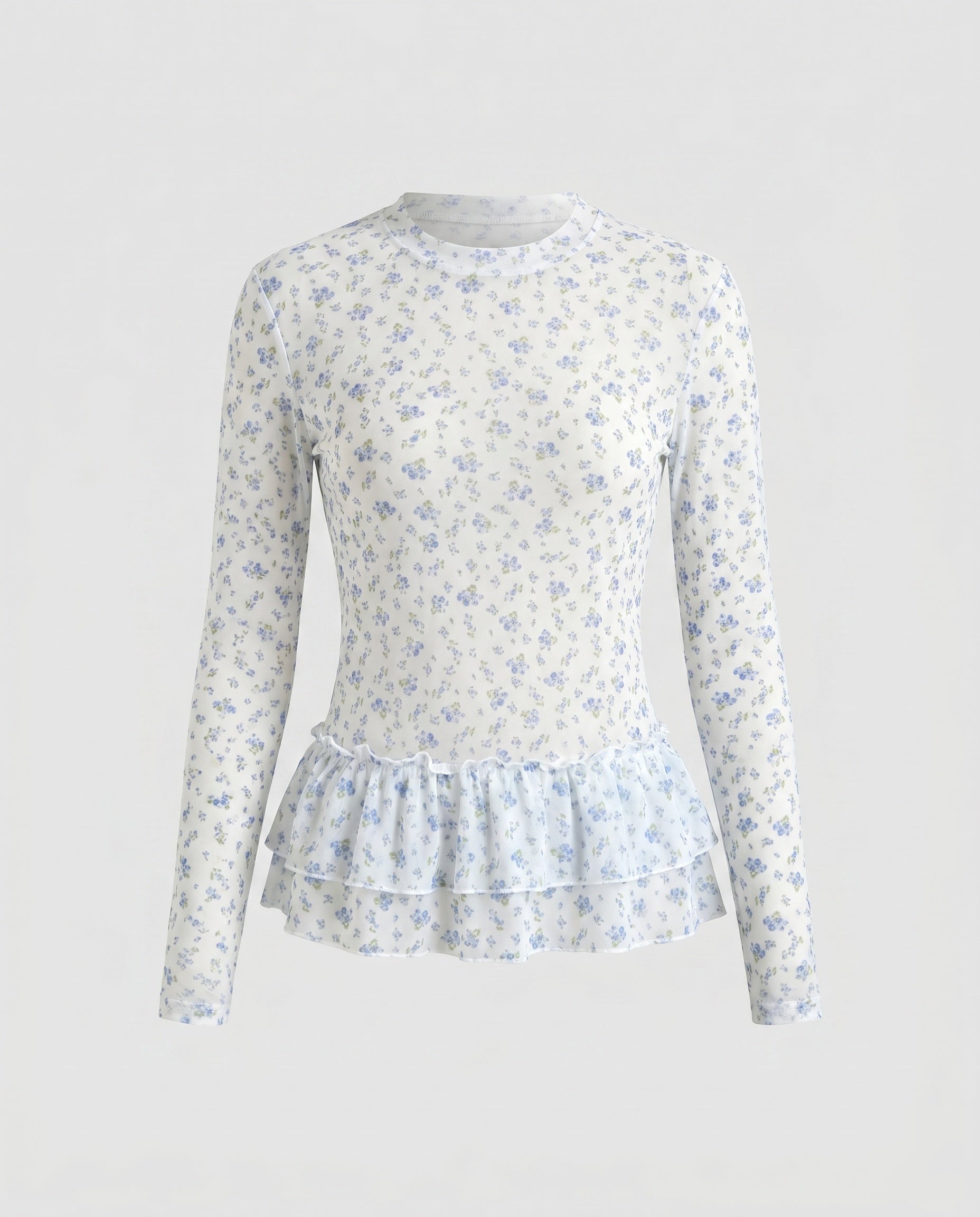 Women’s blouse shirt with playful ruffle design and floral lace-Fashion Glam