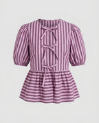 Women’s blouse shirt with playful ruffles and striped pattern Fashion Glam-Fashion Glam