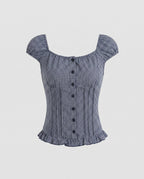 Women's blouse shirt with puff sleeves and decorative buttons-Fashion Glam